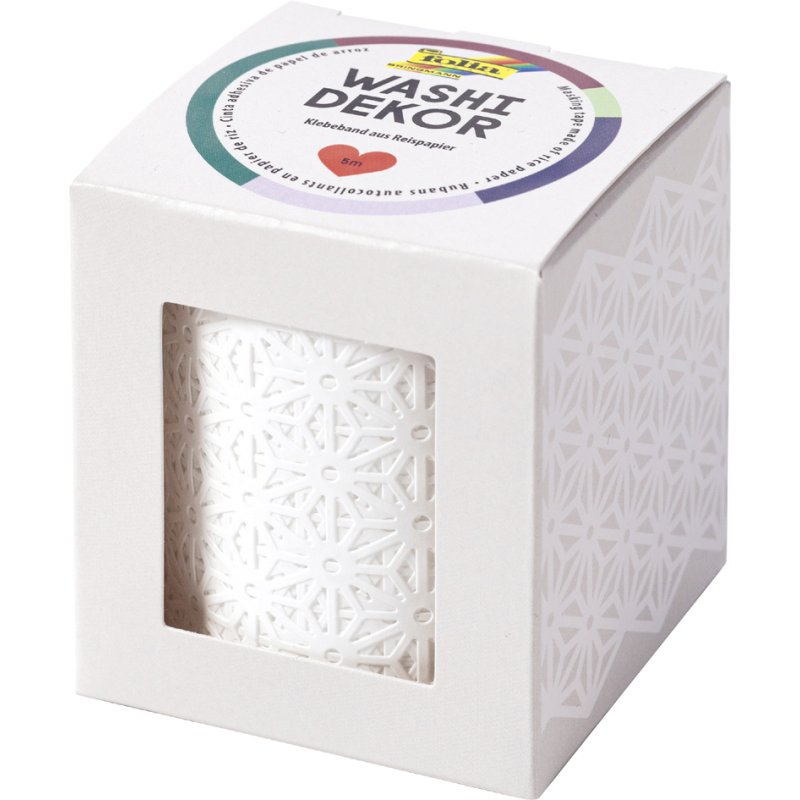 folia decoratieve washi border, bloemmotief, wit, 50 mm × 5 m