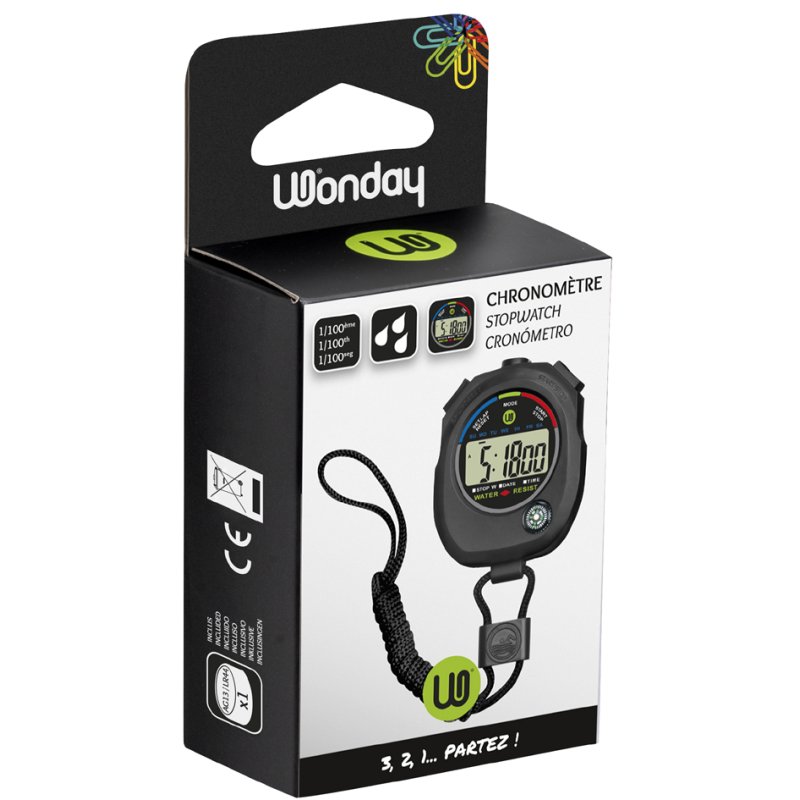Wonday alarm stopwatch, black, timer mode, compass mode