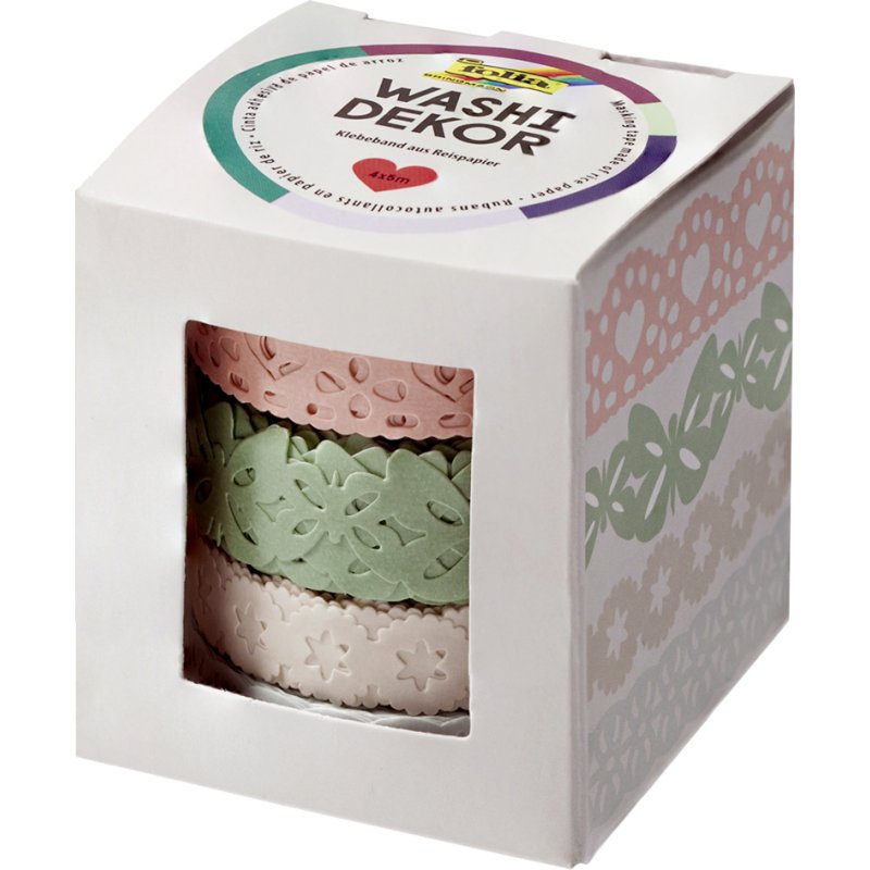folia washi tape set Pastel, 4 rollen, 10-15 mm × 5 m