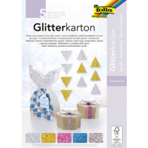 folia glitterkarton grof, 174 × 245 mm, 300 g/m², 5-kleurig sortiment