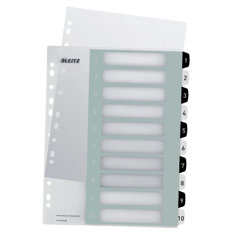 LEITZ intercalaires WOW plastique A4 extra-large, chiffres 1-12, PP 0,30 mm