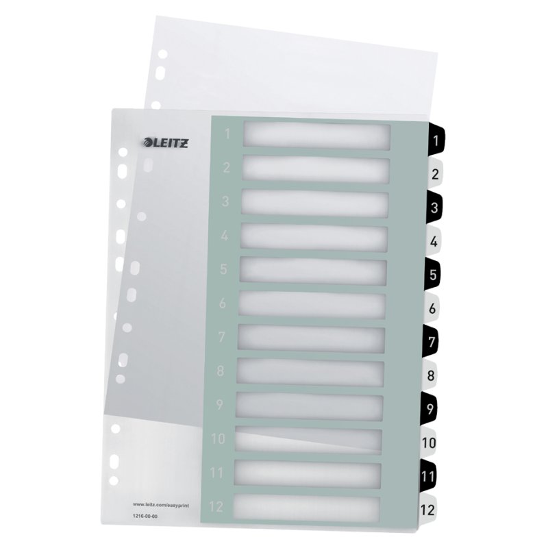 LEITZ intercalaires WOW plastique A4 extra-large, chiffres 1-12, PP 0,30 mm