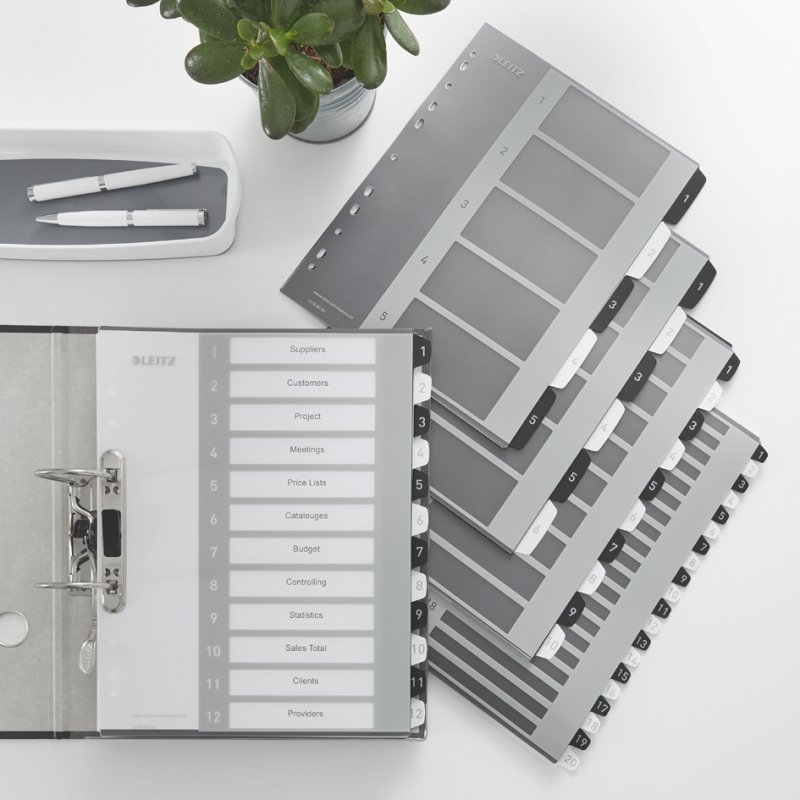 LEITZ intercalaires WOW plastique A4 extra-large, chiffres 1-12, PP 0,30 mm