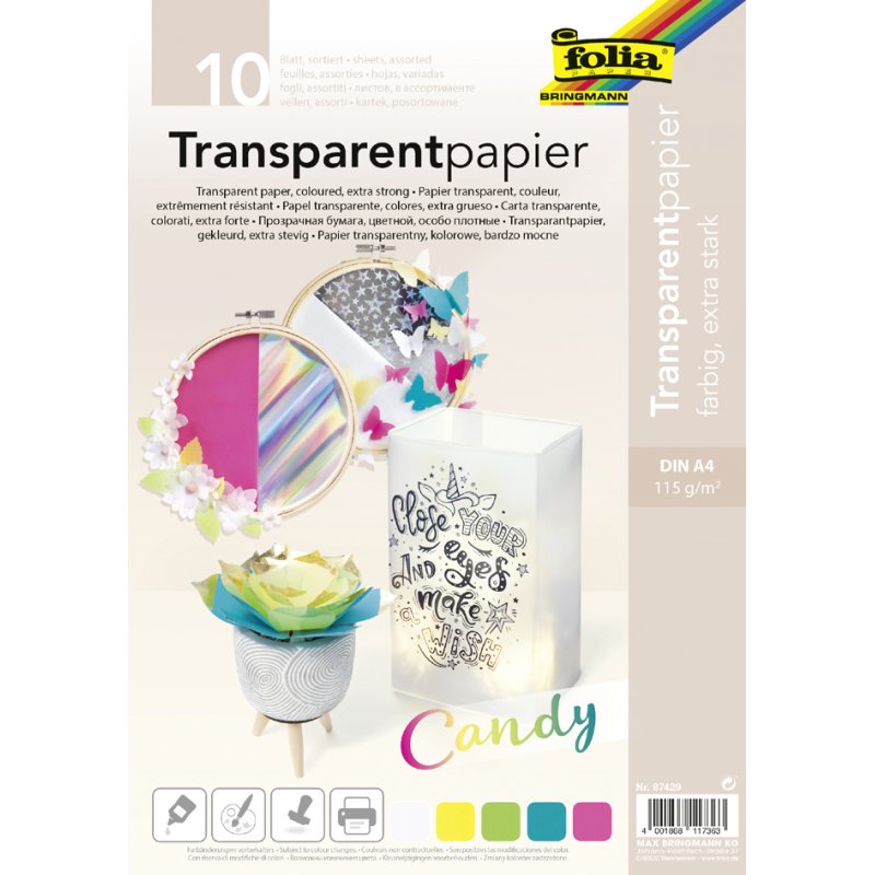 folia transparant papier A4, gekleurd, 115 g/m², 10 vel