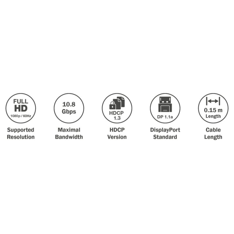 DIGITUS DisplayPort adapter kabel, mini DP naar HDMI-A, 0,15 m, wit