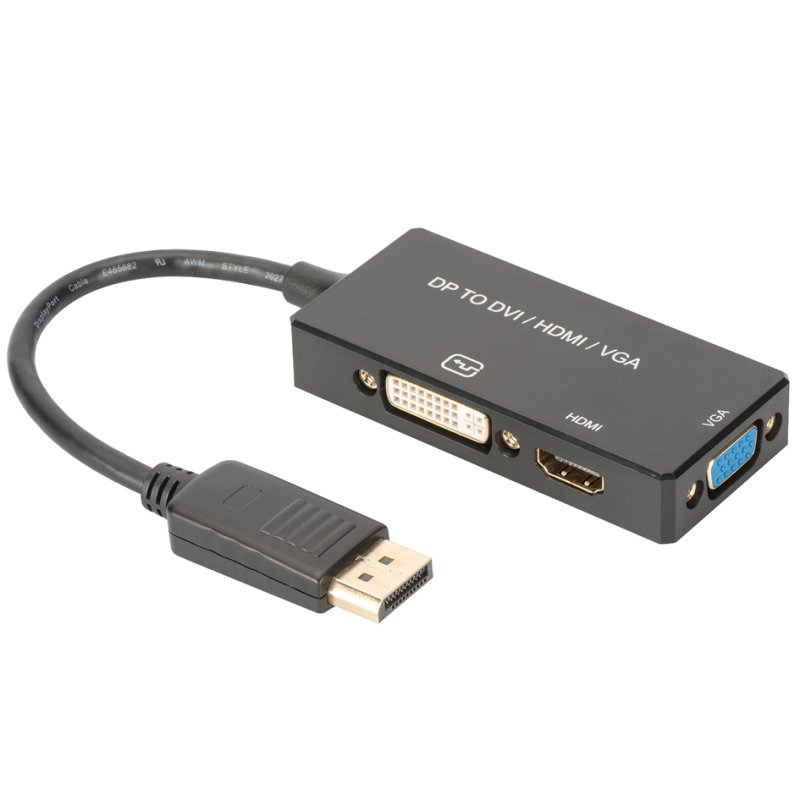 DIGITUS Convertisseur DisplayPort vers HDMI/DVI/VGA, 3-en-1, noir, 0,2 m