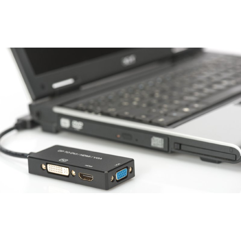 DIGITUS Convertisseur DisplayPort vers HDMI/DVI/VGA, 3-en-1, noir, 0,2 m