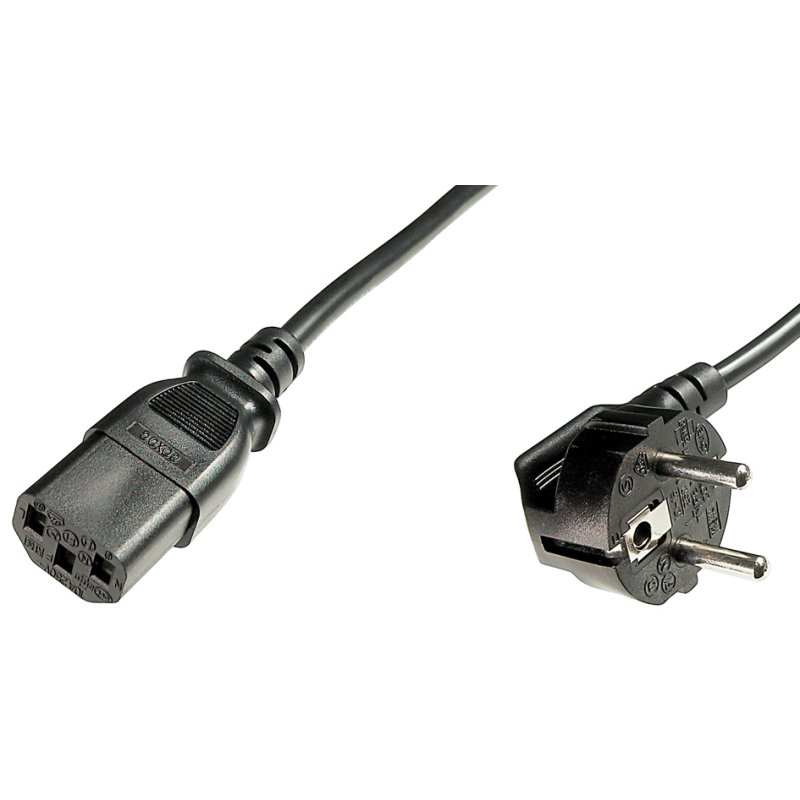 DIGITUS mains power cable, angled 0.75 metres, black
