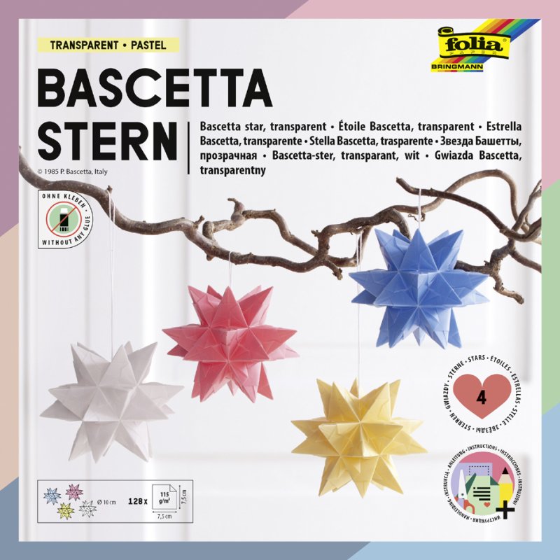 folia vouwblaadjes Bascetta-ster, 75×75 mm, rood, 128 vel