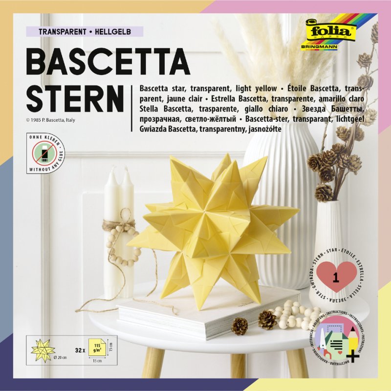 folia vouwblaadjes Bascetta-ster, 15×15 cm, roze, 32 vel