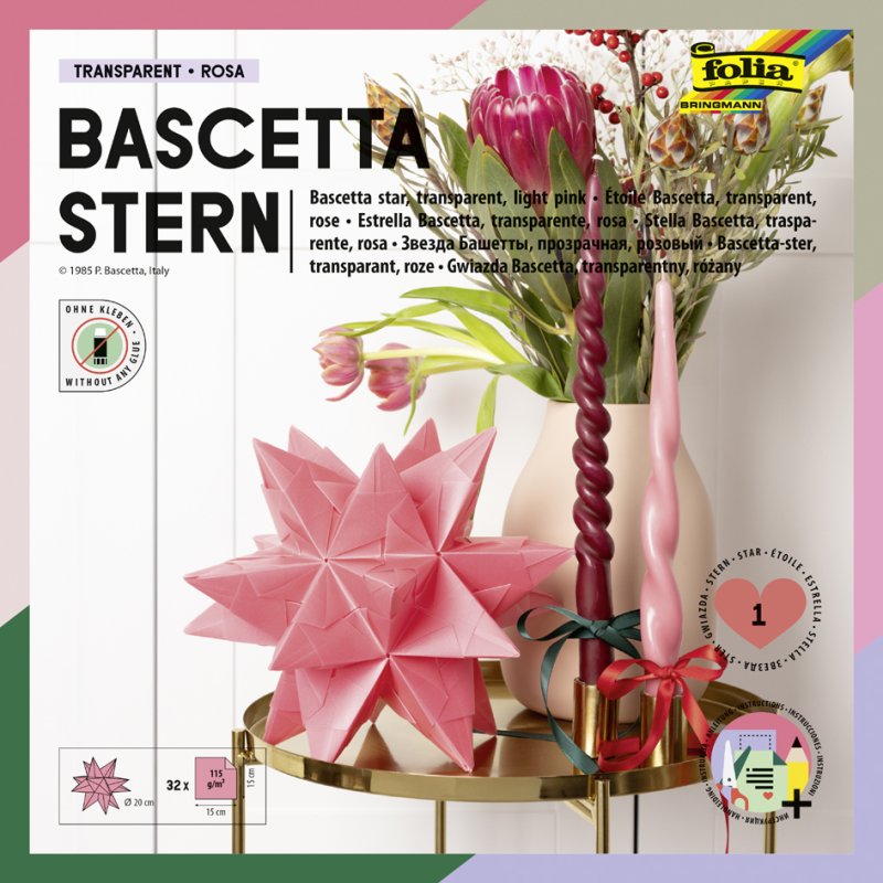 folia vouwblaadjes Bascetta-ster, 15×15 cm, roze, 32 vel