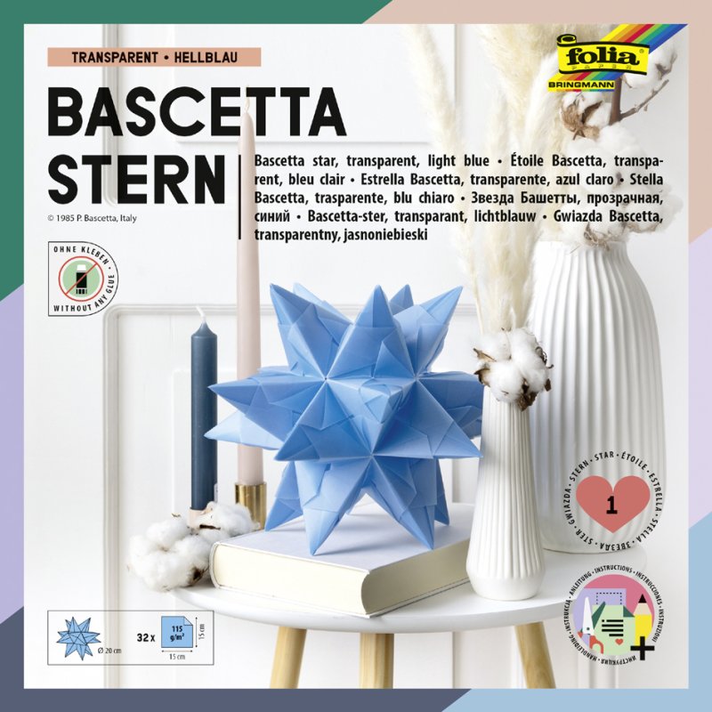 folia vouwblaadjes Bascetta-ster, 15×15 cm, roze, 32 vel