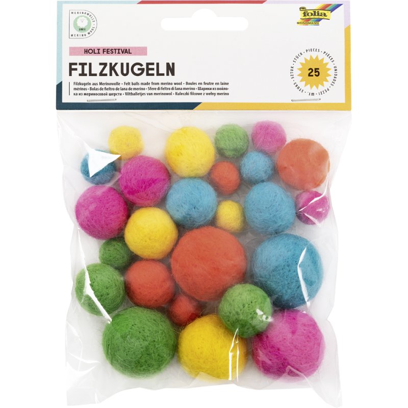 folia viltkogels ICE DREAM merinowol, pastelkleuren, 3 maten, 25 stuks