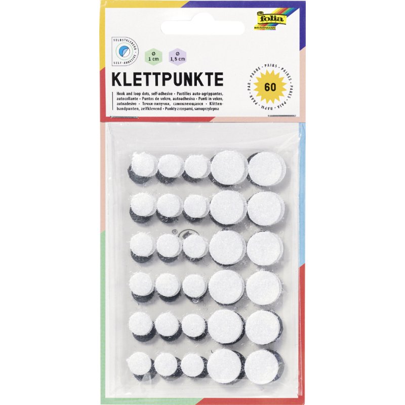 folia klittenband stippen mini, zelfklevend, zwart en wit, 60 stuks