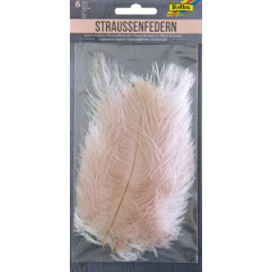 folia geverfde struisvogelenveren, 150-200 mm, lichtgrijs/wit/roze, 6 stuks