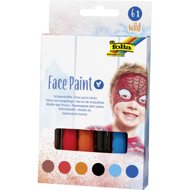 folia schminkstiften Face Paint Set WILD, 6 kleuren, 6 stuks