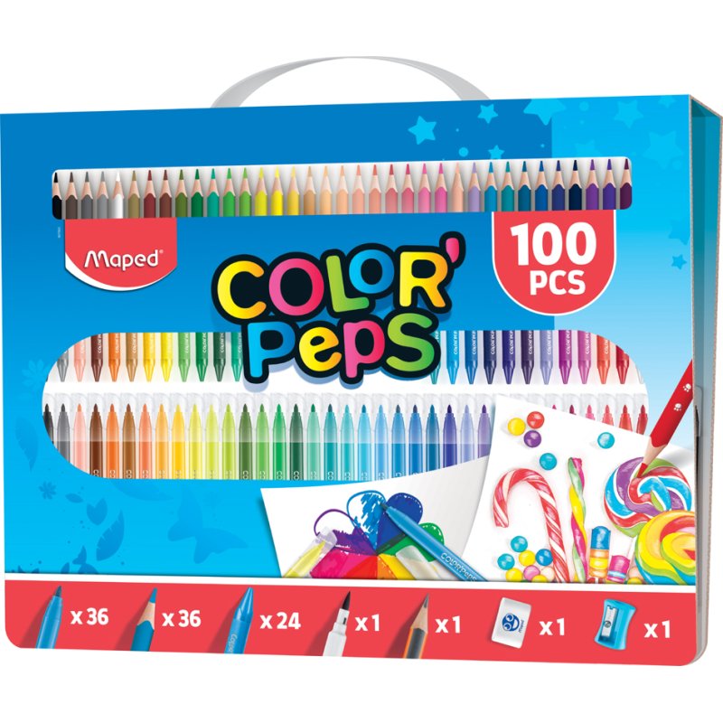 Maped ensemble de dessin Color'Peps, 100 pièces, en mallette