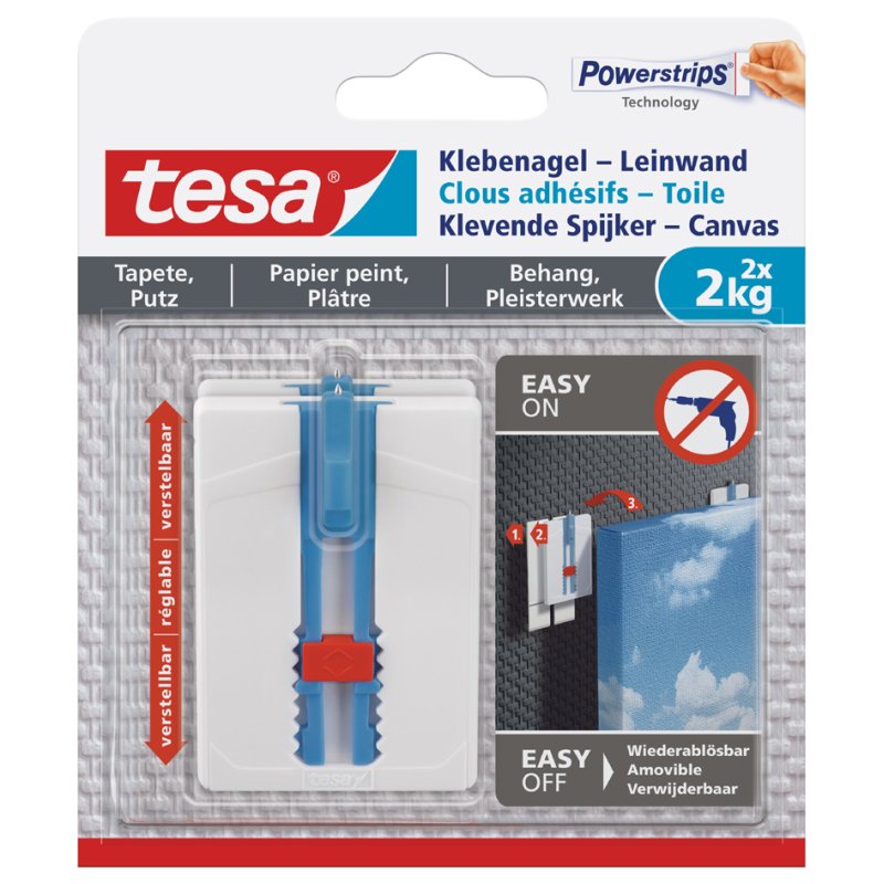 tesa Powerstrips clous adhésifs réutilisables, capacité de charge 1,0 kg, 2 clous + 3 bandes
