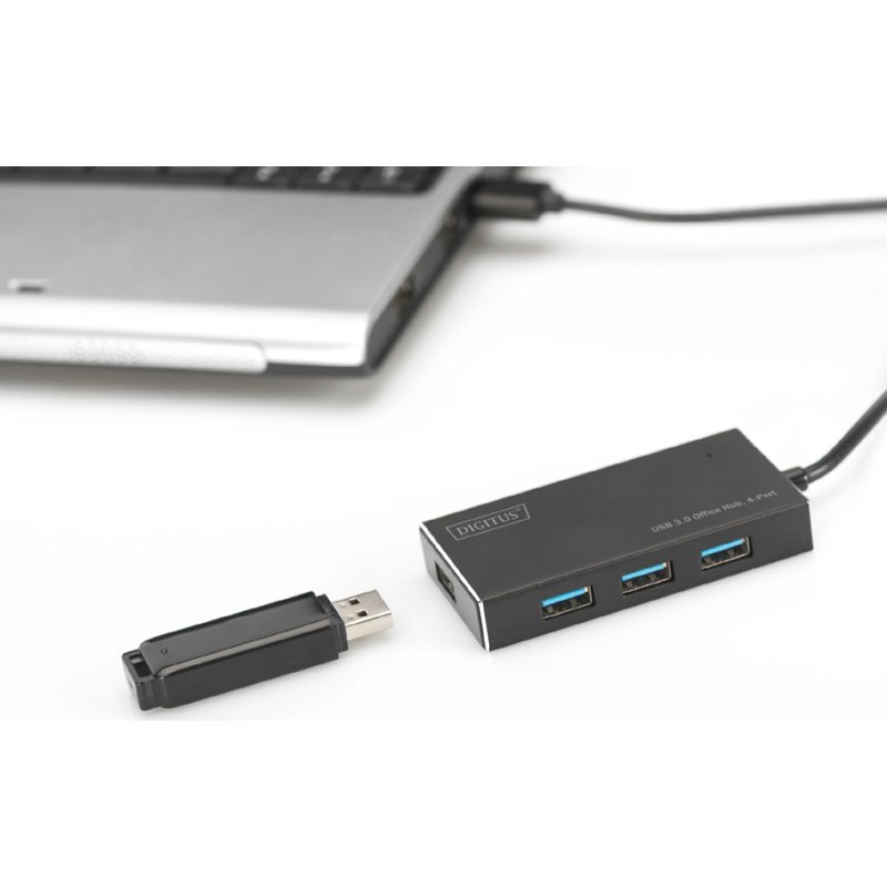 DIGITUS USB 3.0 hub with power supply, 4 ports, black, 5 Gbps