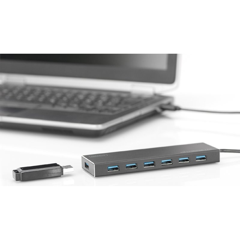 DIGITUS USB 3.0 hub 7 ports, with power supply, black