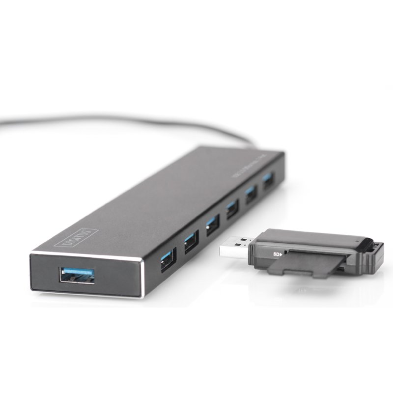 DIGITUS USB 3.0 hub 7 ports, with power supply, black