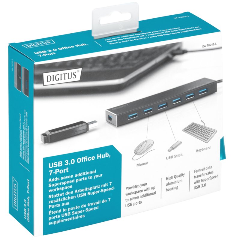 DIGITUS USB 3.0 hub 7 ports, with power supply, black
