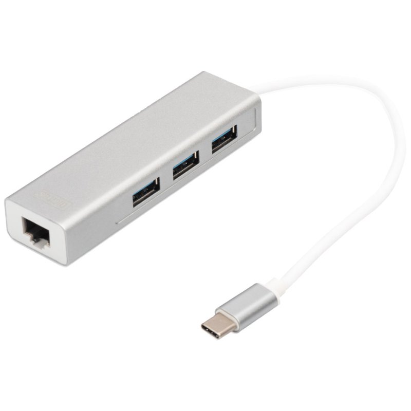 DIGITUS Concentrateur USB 3.0 haute vitesse, 3 ports + ethernet, argent