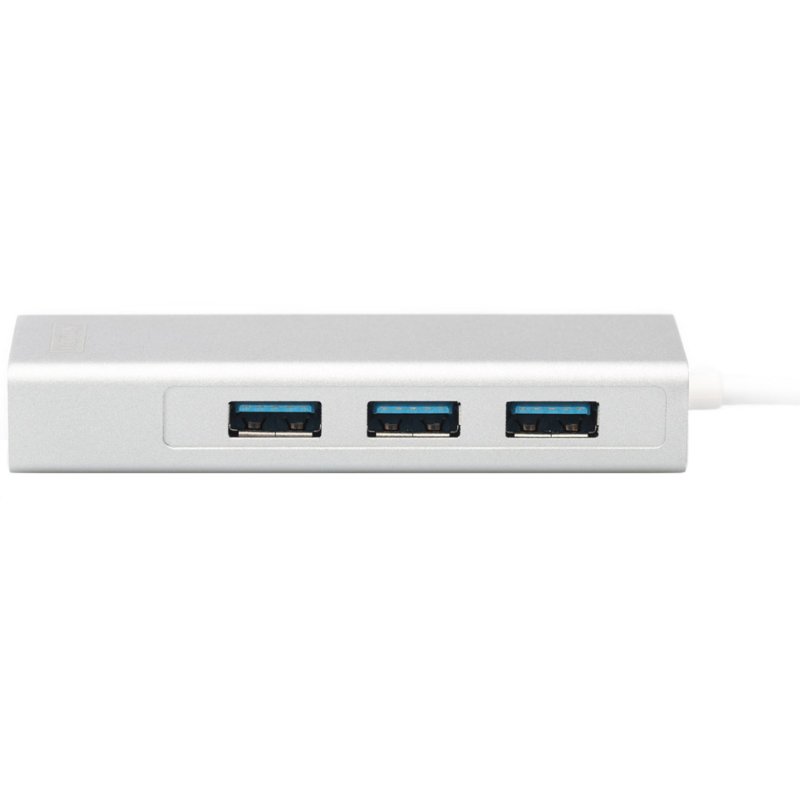 DIGITUS Concentrateur USB 3.0 haute vitesse, 3 ports + ethernet, argent