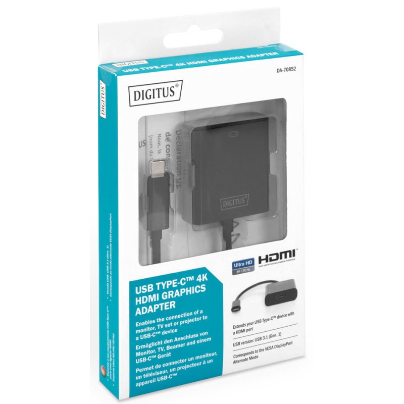 DIGITUS Adaptateur graphique USB 3.1, USB-C vers HDMI, noir, 4K/30Hz