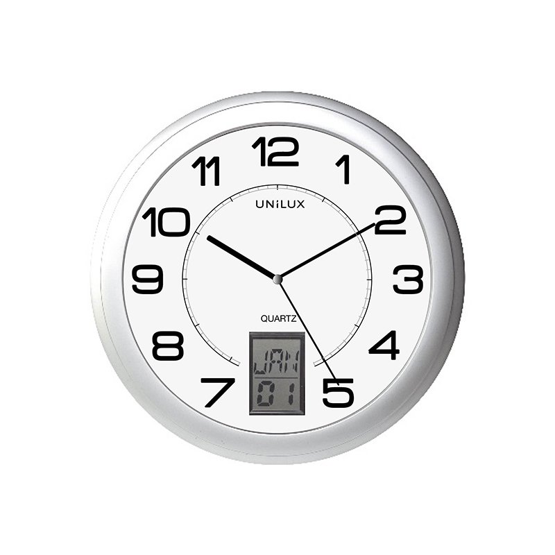 UNiLUX wall clock INSTINCT, silver, LCD display, diameter 305 mm