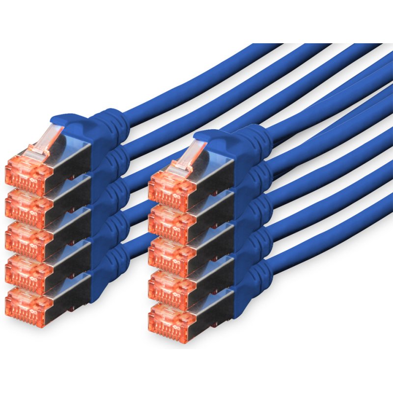 DIGITUS câble de brassage Cat. 6 S/FTP, bleu, 2 mètres, 10 pièces