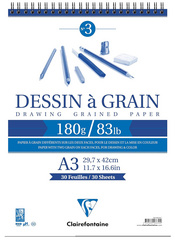 Clairefontaine schetsblok met rillijn A3, wit gekorreld, 180 g/m², 30 vel