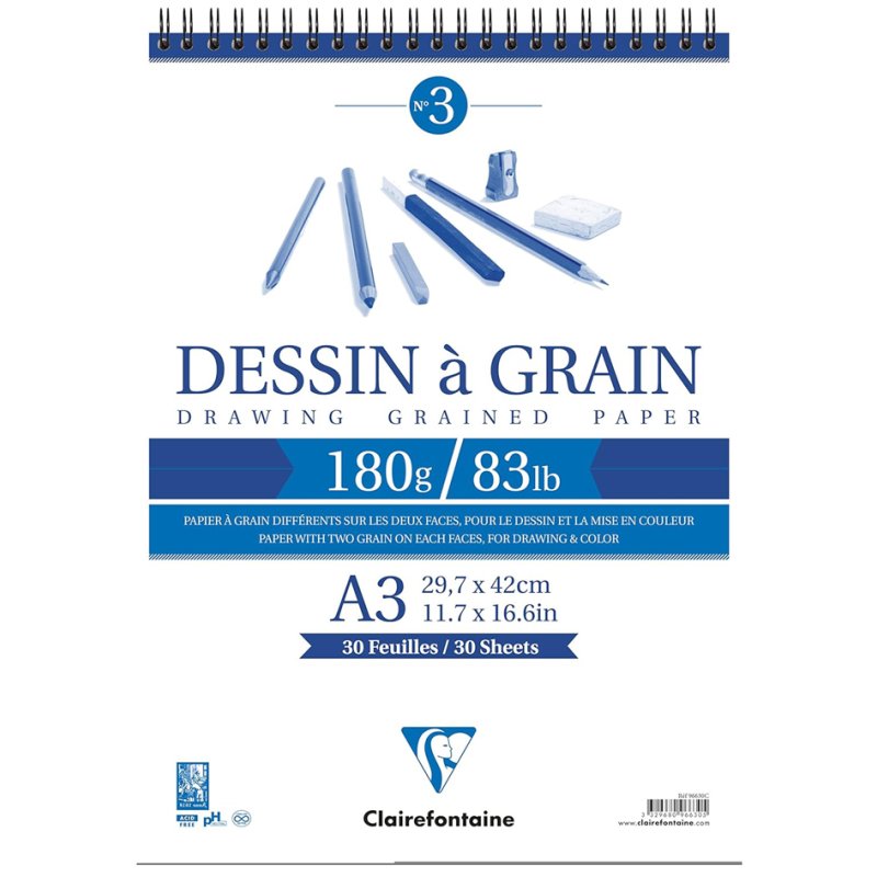 Clairefontaine papier à dessin-bloc de croquis à Grain, A4, blanc, 180 g/m², 30 feuilles