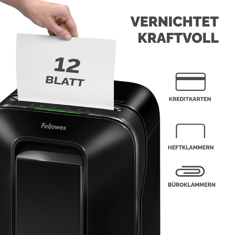 Fellowes destructeur de papier Powershred LX201, noir, coupe 2×12 mm, 12 feuilles