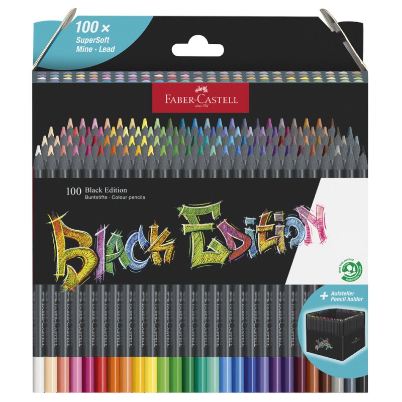 FABER-CASTELL crayons de couleur Black Edition, triangulaires, bois noir, 24 pièces
