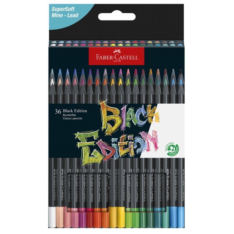 FABER-CASTELL crayons de couleur Black Edition, triangulaires, bois noir, 24 pièces