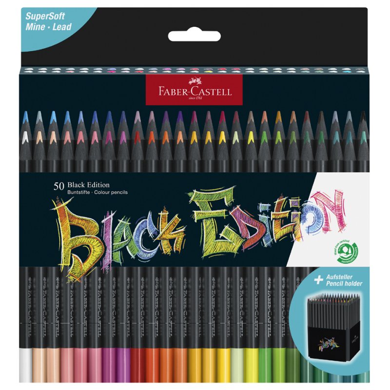 FABER-CASTELL crayons de couleur Black Edition, triangulaires, bois noir, 24 pièces
