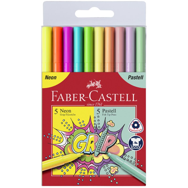 Faber-Castell coloured pencils Neon + Pastel, triangular grip, 10 pieces