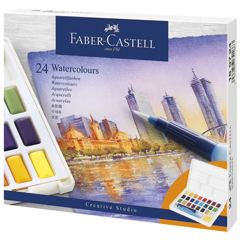 Faber-Castell godets d'aquarelle, 24 couleurs, palette amovible