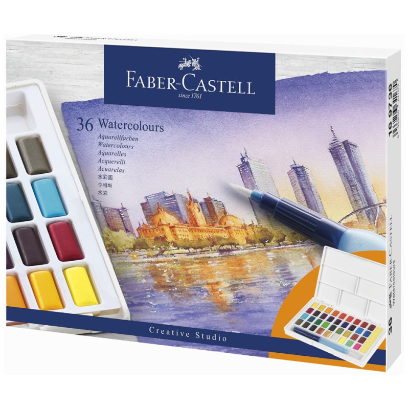 Faber-Castell godets d'aquarelle, 24 couleurs, palette amovible