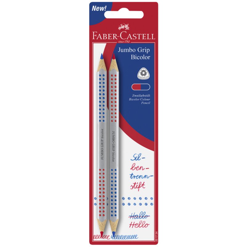 Faber-Castell Jumbo GRIP crayon de couleur ergonomique bicolore, rouge et bleu, 2 pièces