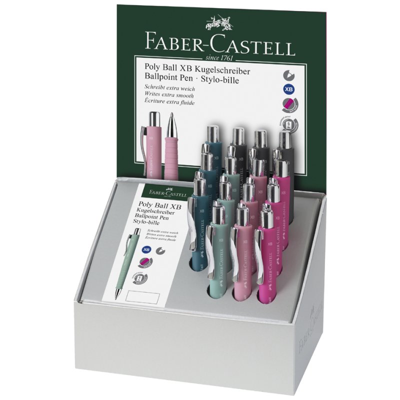 FABER-CASTELL Poly Ball XB stylos à bille rétractables, présentoir avec recharges, 0,6 mm