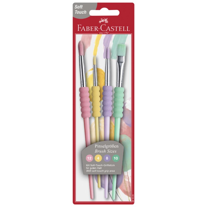 Faber-Castell pastel watercolour brush set, synthetic bristles, soft-touch grip, 4 pieces