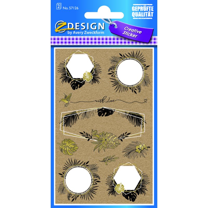 AVERY Zweckform hart-stickers, kraftpapier met goudfolie, permanent, 42 stuks