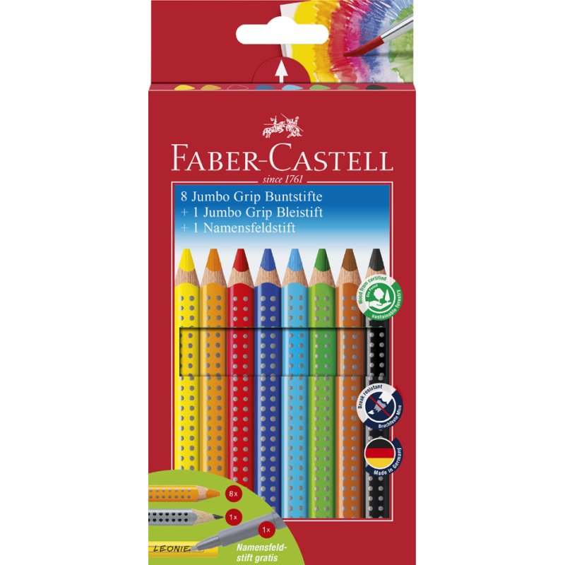Faber-Castell Jumbo GRIP kleurpotloden, driekantig, promotieset, 8+1+1 stuks