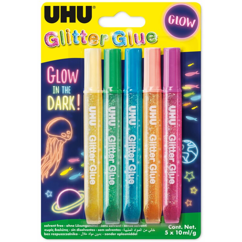 UHU Glitterlijn Glow in the Dark, glow-in-the-dark, 5 couleurs