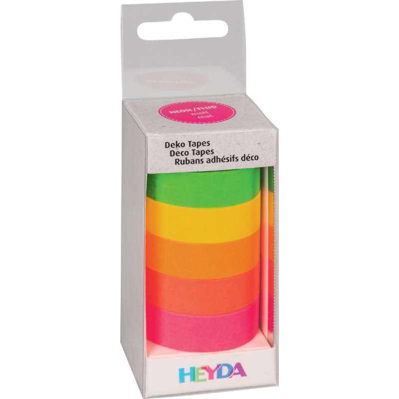 HEYDA decoratief plakband Neon Regenboog, mat, 12 mm × 5 m, 5 rollen