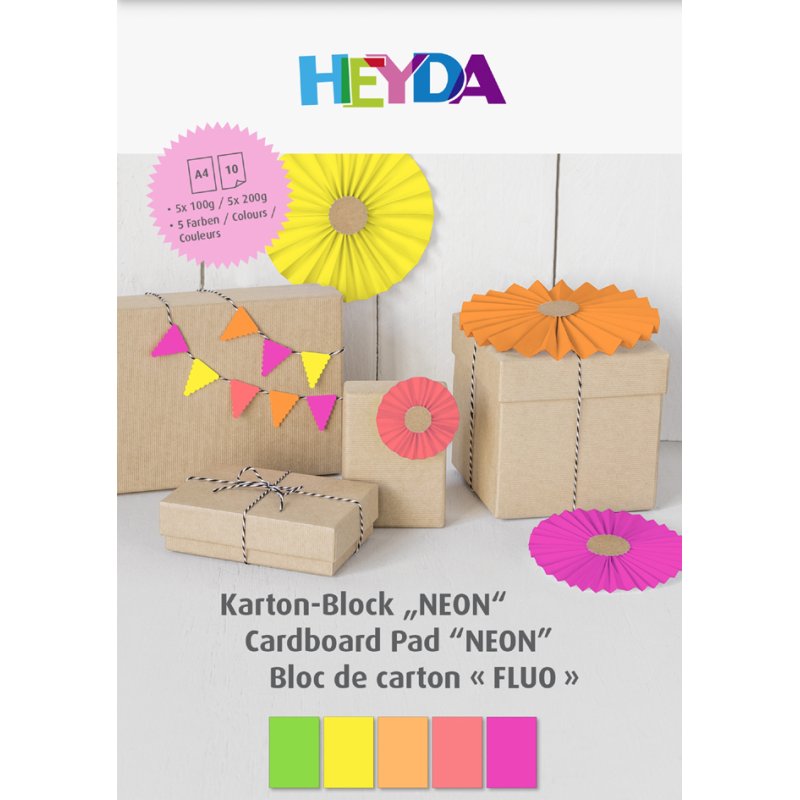 HEYDA neonpapier blok A4, 10 vel, neongekleurd