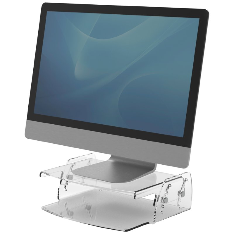 Fellowes Clarity Series monitor stand, clear acrylic, height adjustable, 10 kg load capacity