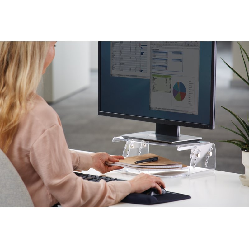 Fellowes Clarity Series monitor stand, clear acrylic, height adjustable, 10 kg load capacity